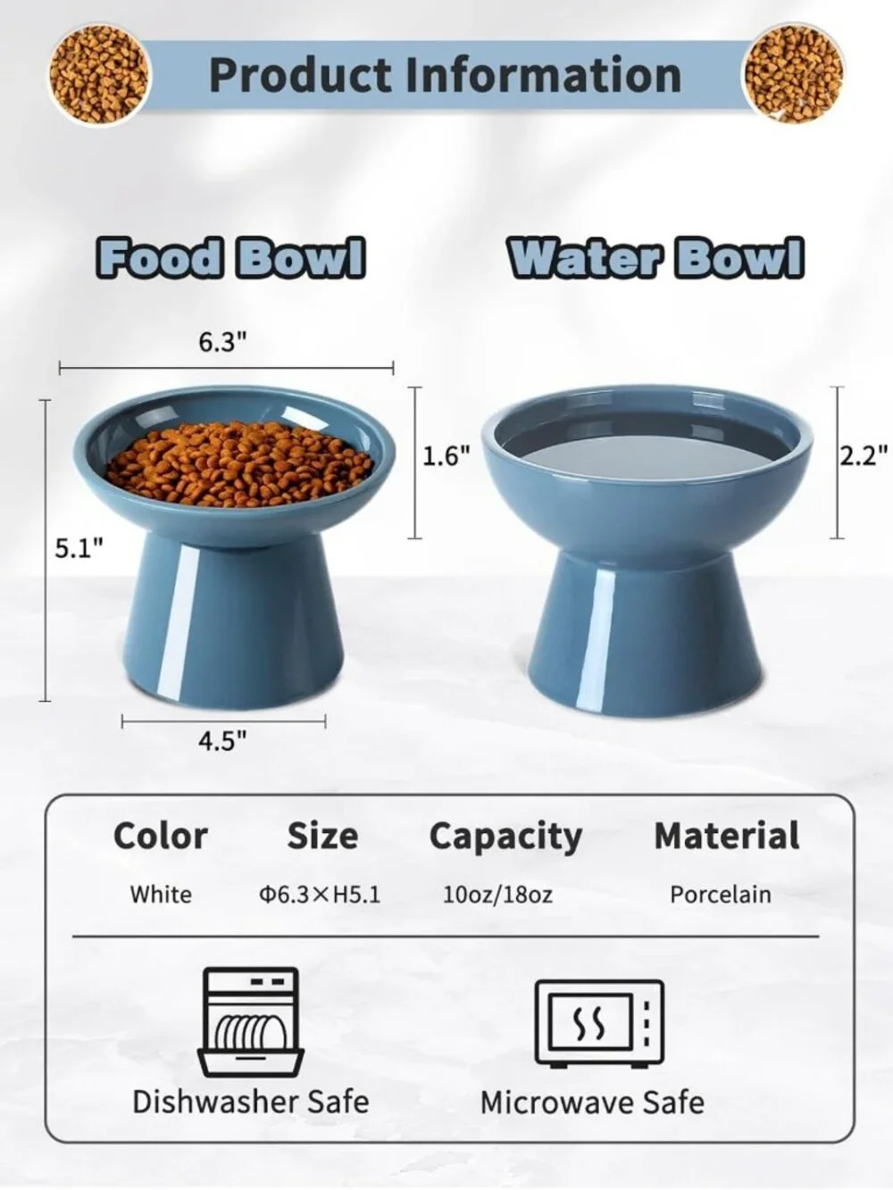 Elevated Ceramic Cat & Dog Bowls Set - Extra Wide, Anti-Vomit, Whisker-Free